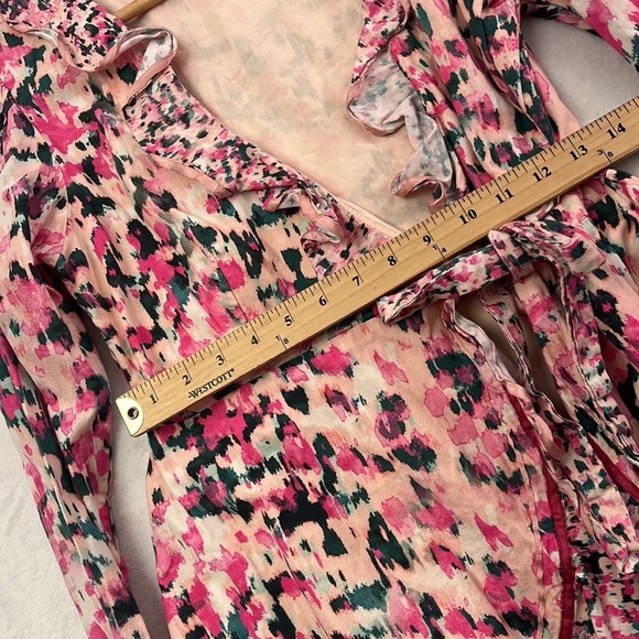 Rococo Sand M Mimi Wrap Dress Pink Watercolor Artsy Puffy Shoulder‎ 100% Cotton - Picture 15 of 16